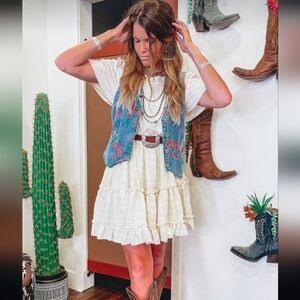 NWOT Floral Denim Vest